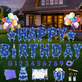 Rtshuok happy birthday yard sign with stakes for outdoor celebration visibility and lasting setup