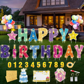 Rtshuok Happy Birthday yard sign with stakes for outdoor celebrations.