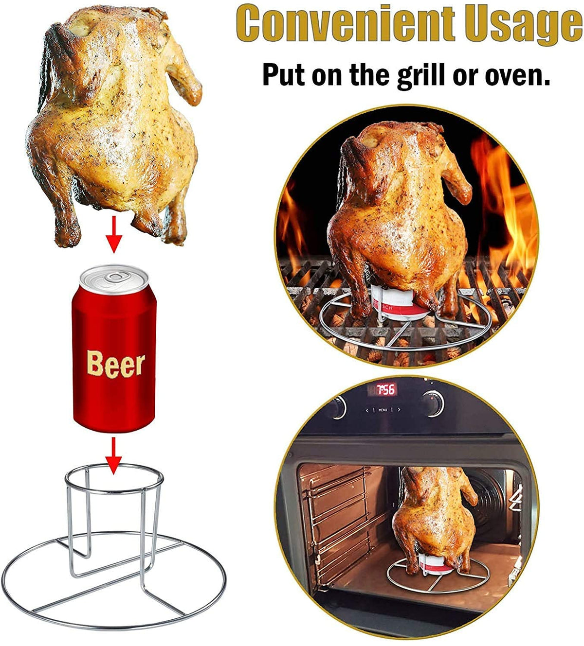 RTT Beer Can Chicken Holder on grill in use for juicy results.