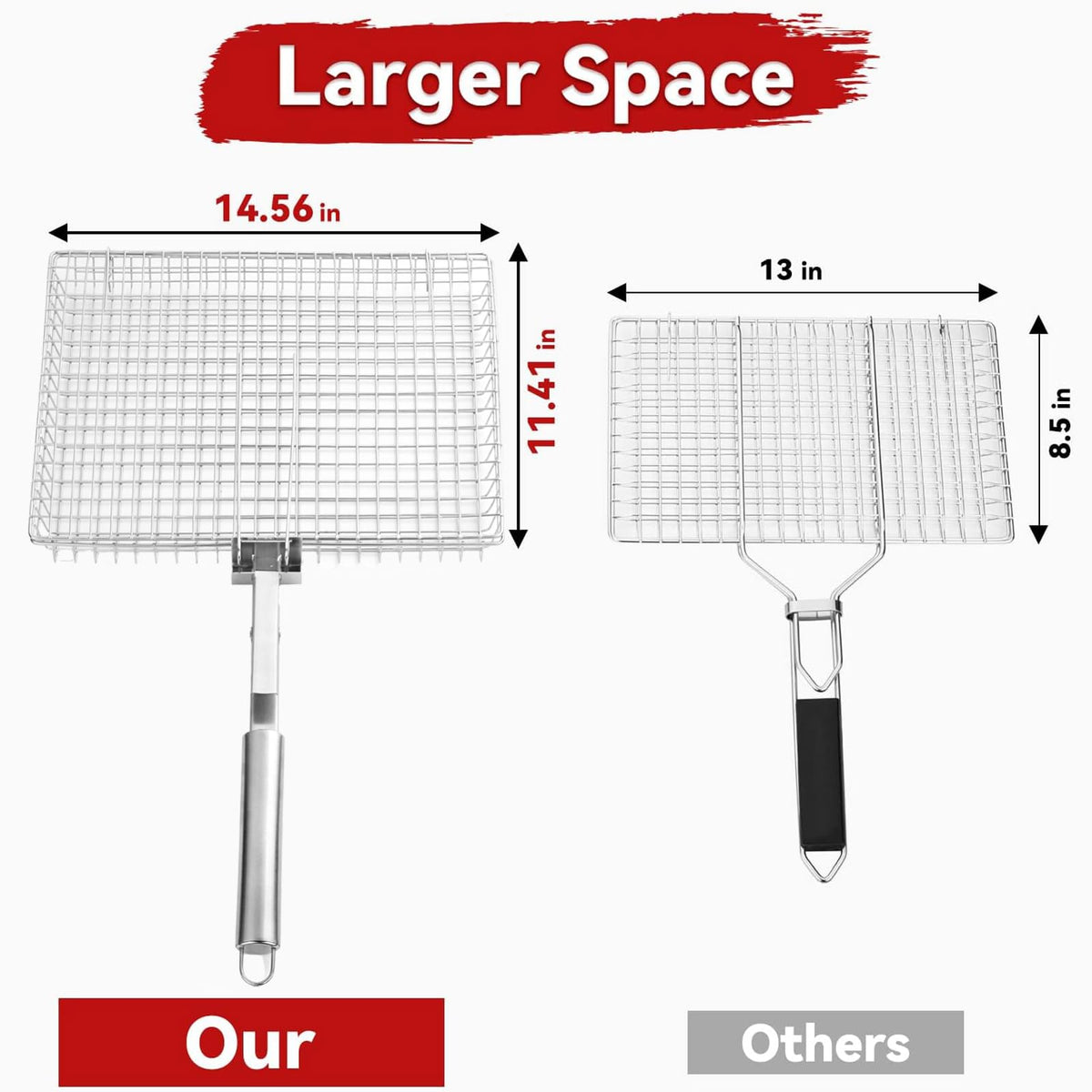 RTT grill basket extra large detachable handle for safer grilling