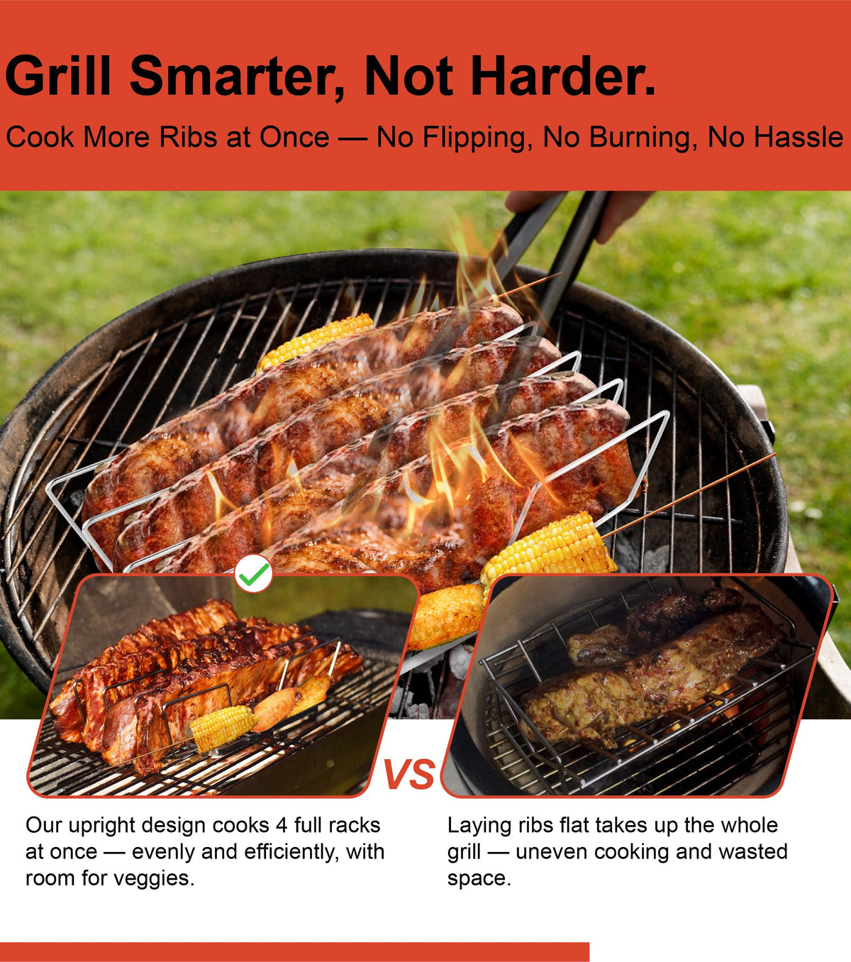 RTT Rib Rack upright design promotes airflow for even smoking
