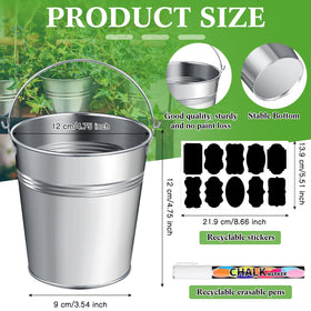 Rtteri chalkboard labels on galvanized buckets for quick labeling.