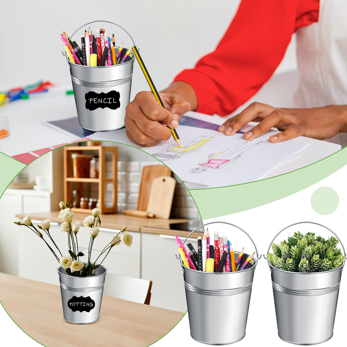 Rtteri garden planter display with galvanized buckets for fresh outdoor charm.