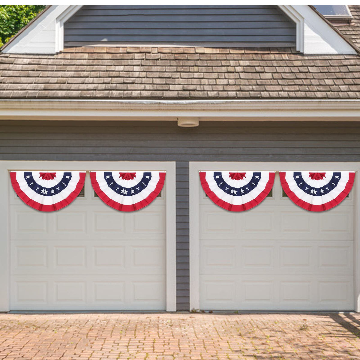 Rtudan pleated fan flag on porch creates crisp, eye-catching lines.