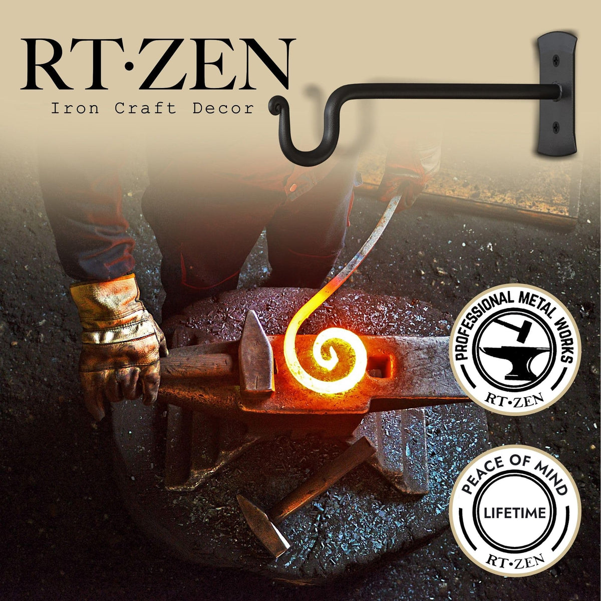 RTZEN rust-resistant iron hook for outdoor decor and garden accents