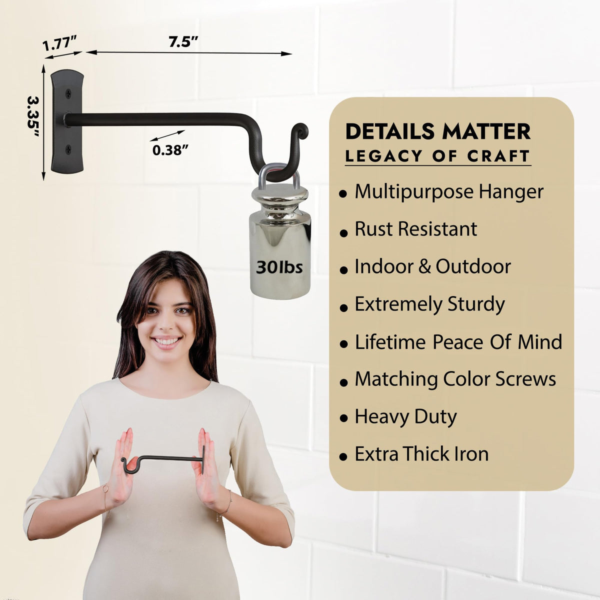 RTZEN wrought-iron hook wall-mount close-up shows sturdy craftsmanship.