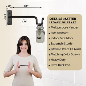 RTZEN wrought-iron hook wall-mount close-up shows sturdy craftsmanship.