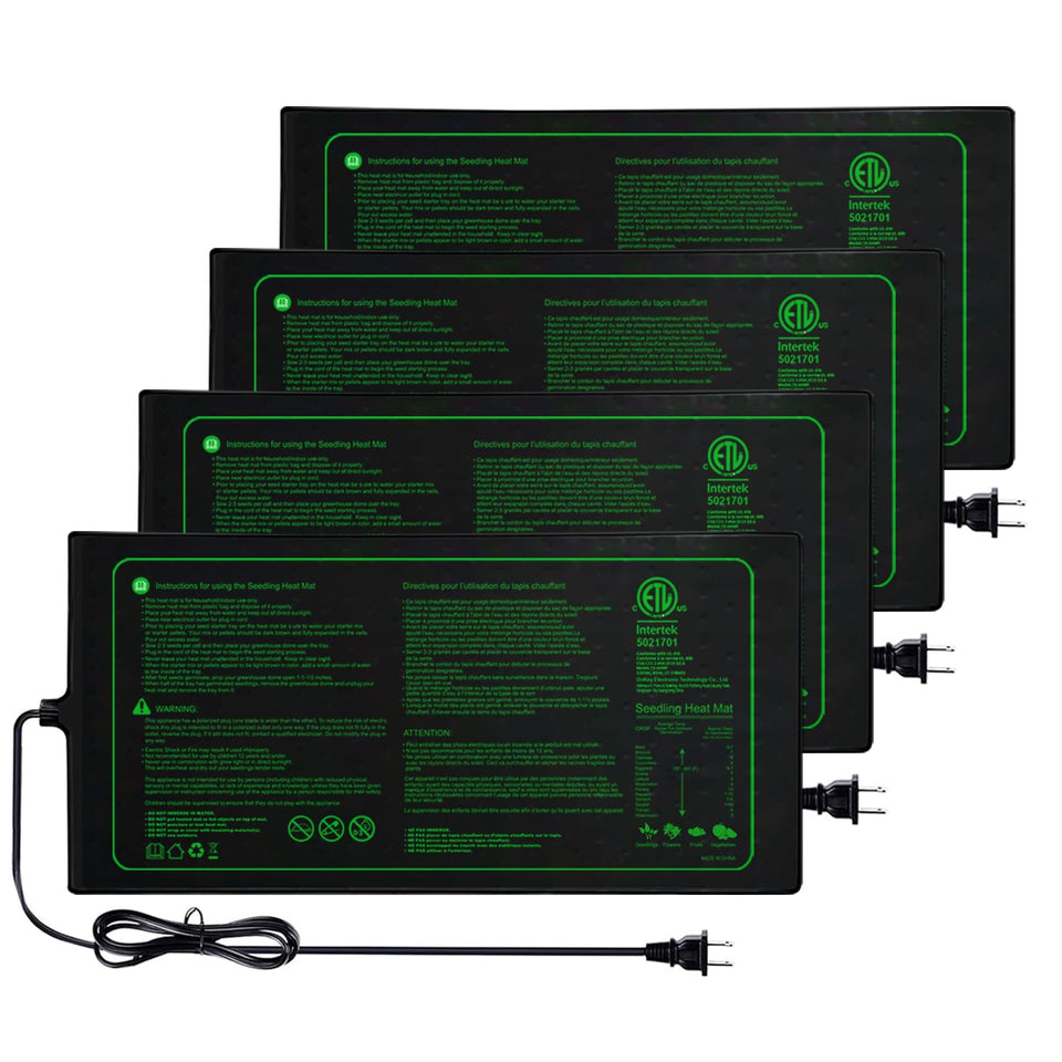 Ruyyi four-pack seedling heat mats laid out for setup and planning