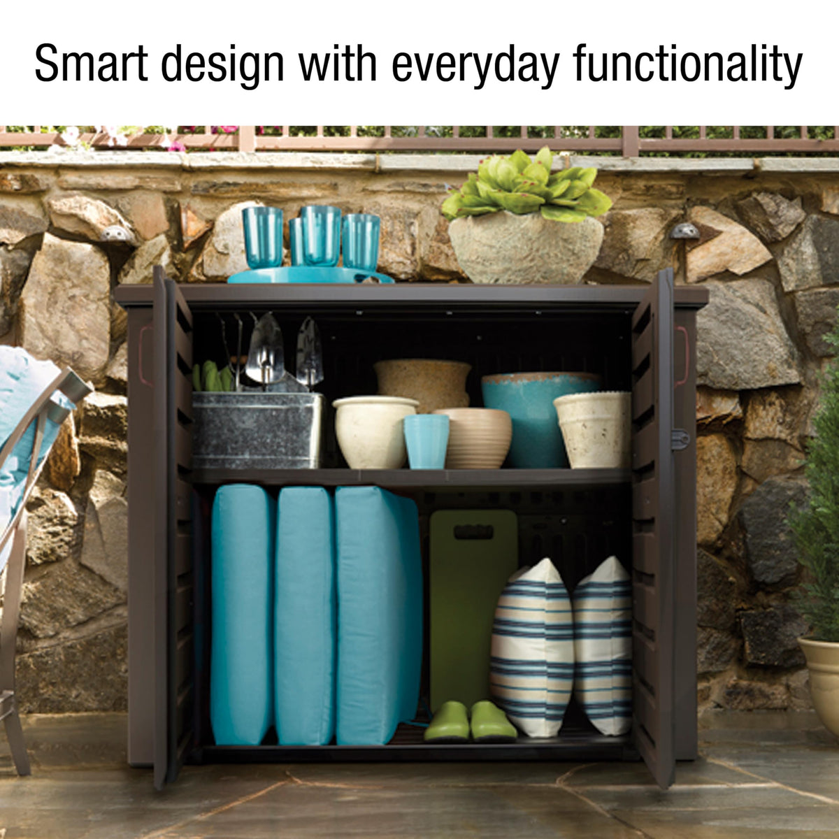 Rubbermaid Patio Chic Cabinet double-wall construction adds strength
