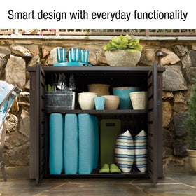 Rubbermaid Patio Chic Cabinet double-wall construction adds strength
