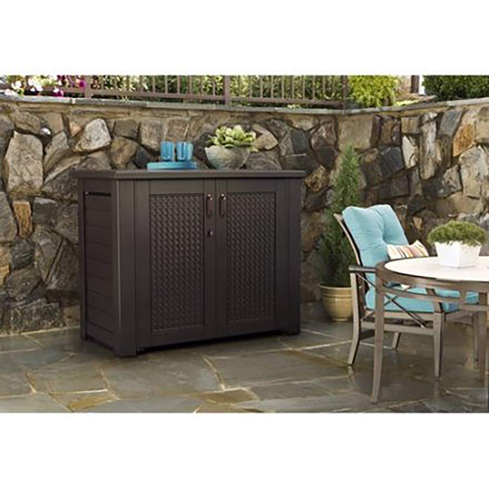 Rubbermaid Patio Chic Cabinet easy-lift lids enabling quick access