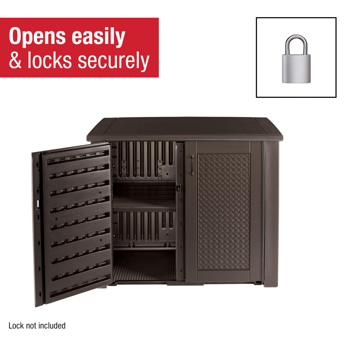 Rubbermaid Patio Chic Cabinet lockable doors for added security