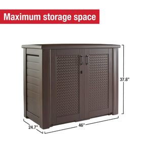 Rubbermaid Patio Chic Cabinet top surface serves as seating or table