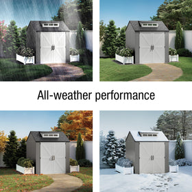 Rubbermaid Resin Outdoor Storage Shed 180 degree door provides easy access for large items.