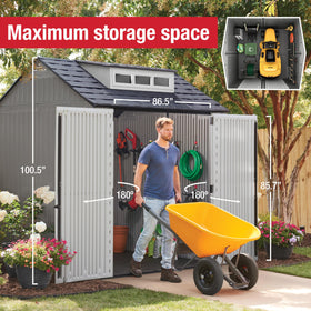 Rubbermaid Resin Outdoor Storage Shed rain gutter helps manage water during storms.