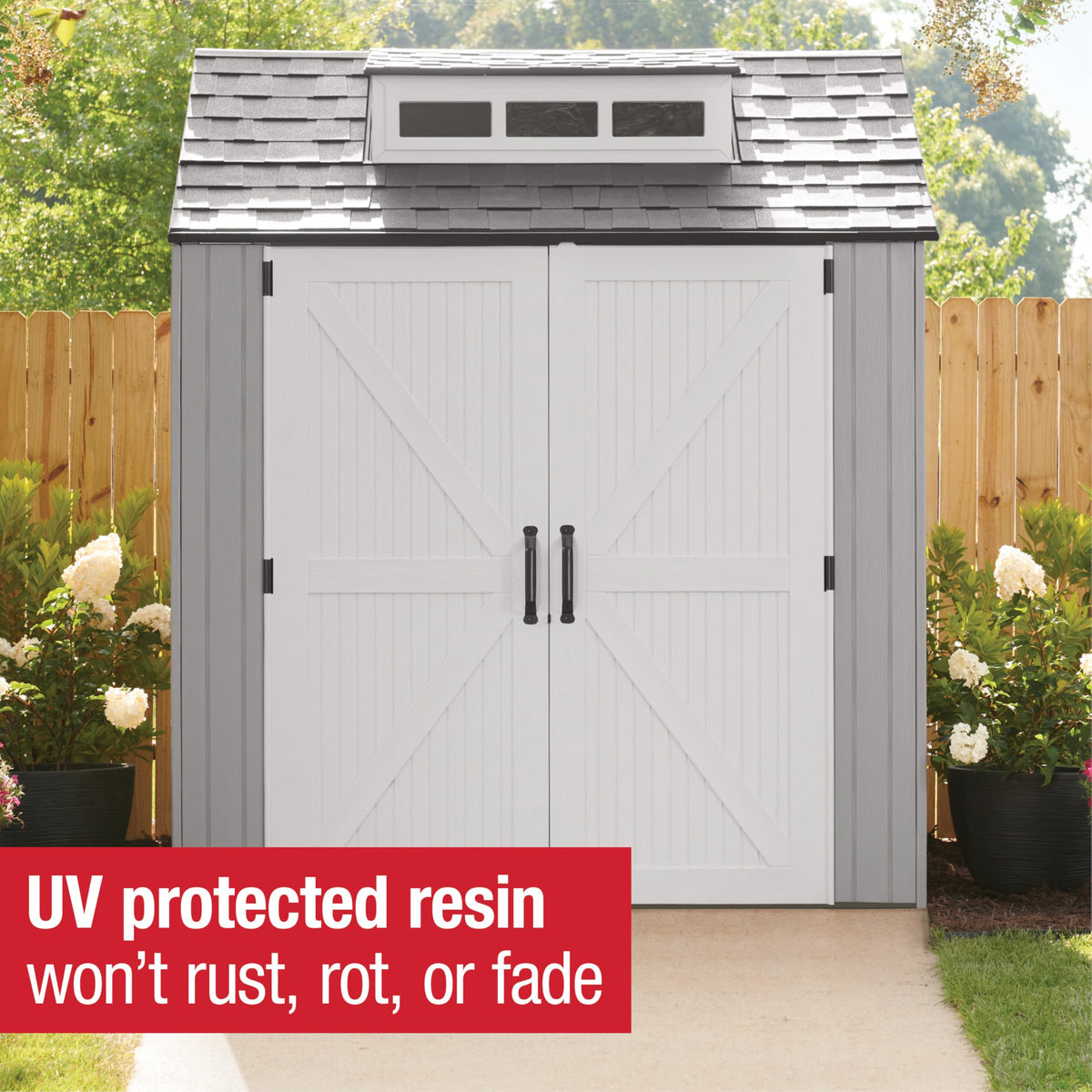 Rubbermaid Resin Outdoor Storage Shed roof strength handles heavier snowfall.