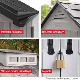 Rubbermaid Resin Outdoor Storage Shed ventilation improves air flow and reduces moisture.