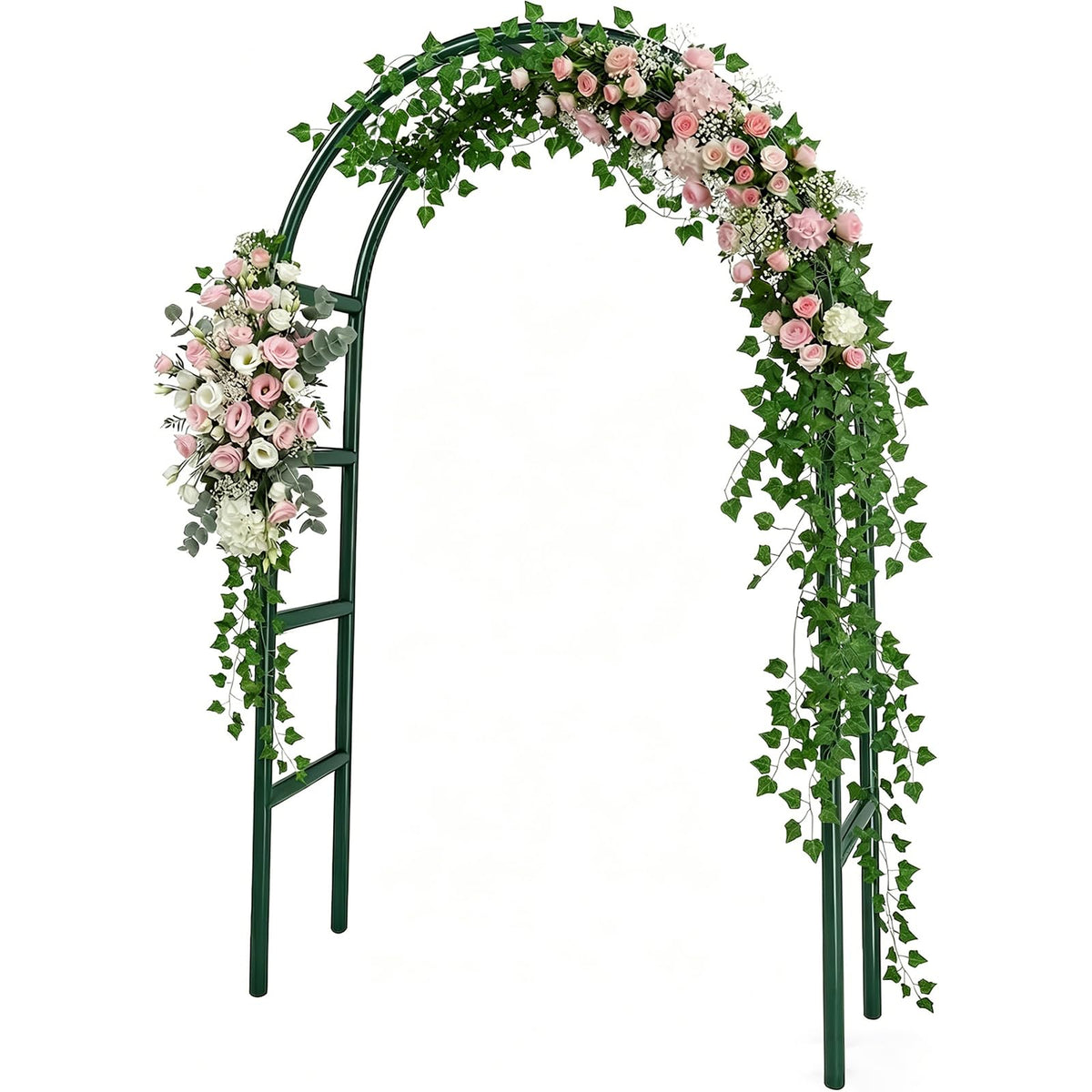 RUBFAC 7.8ft metal garden arch setup for sturdy outdoor entry and plant support.