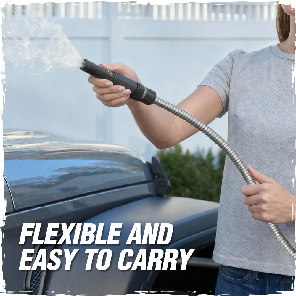 RUGGED RHINO 304 stainless steel shell protects hose during use.