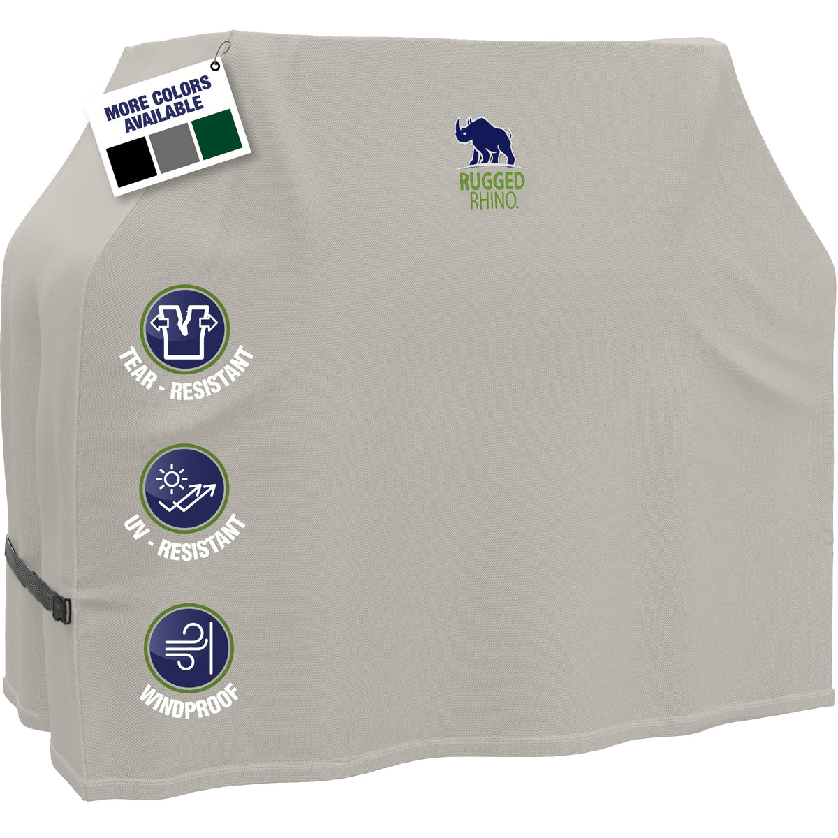 Rugged Rhino 58-inch grill cover fabric texture shows tear-resistant durability for outdoor use.