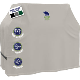 Rugged Rhino 58-inch grill cover fabric texture shows tear-resistant durability for outdoor use.