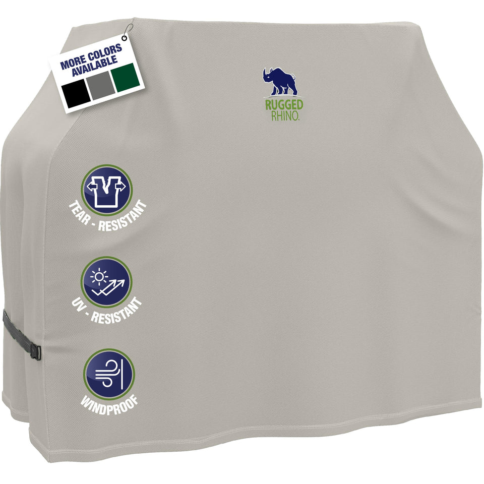 Rugged Rhino 58-inch grill cover fabric texture shows tear-resistant durability for outdoor use.