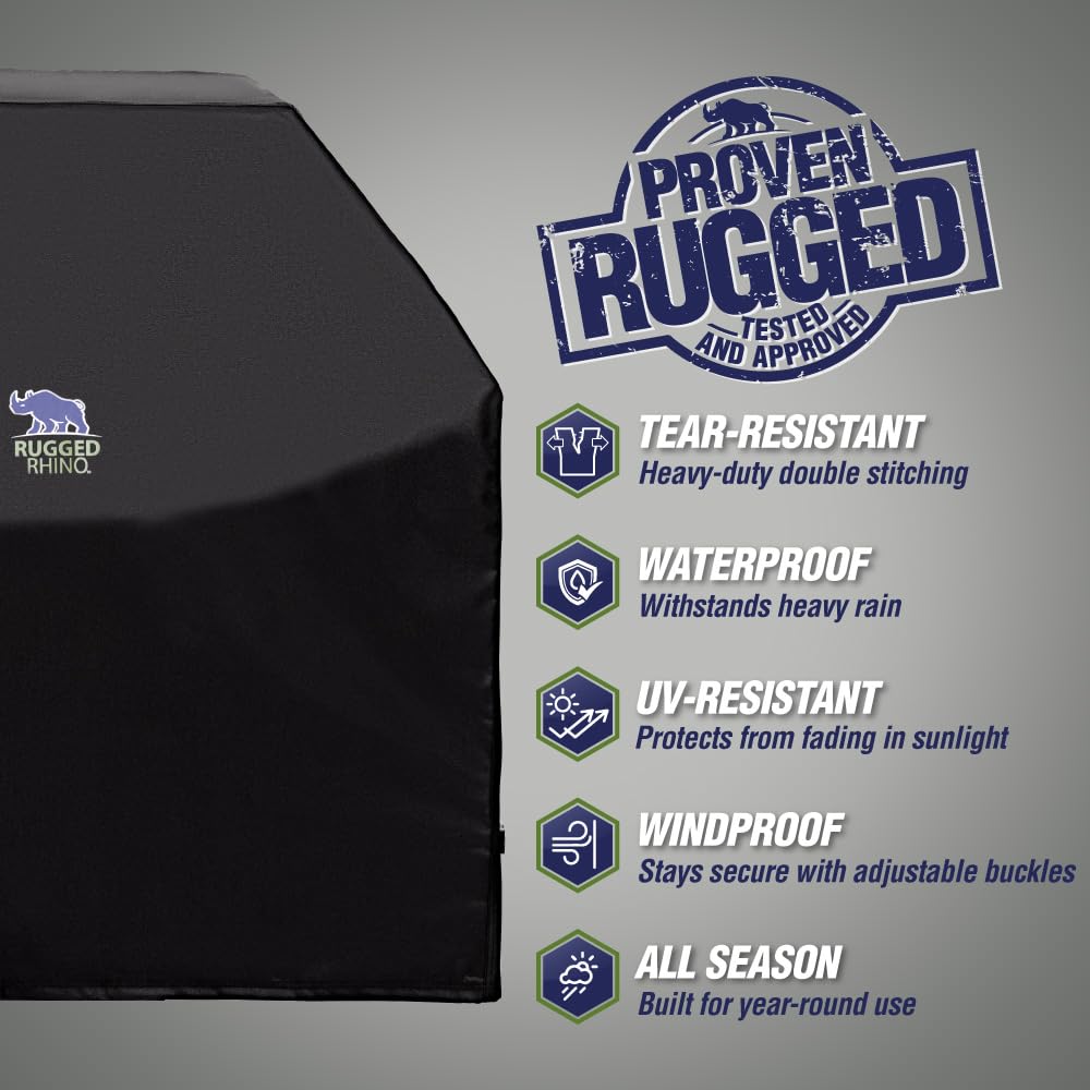 Rugged Rhino grill cover waterproof layer protects against moisture.