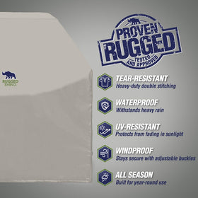 Rugged Rhino windproof buckle close-up for secure fit against wind.