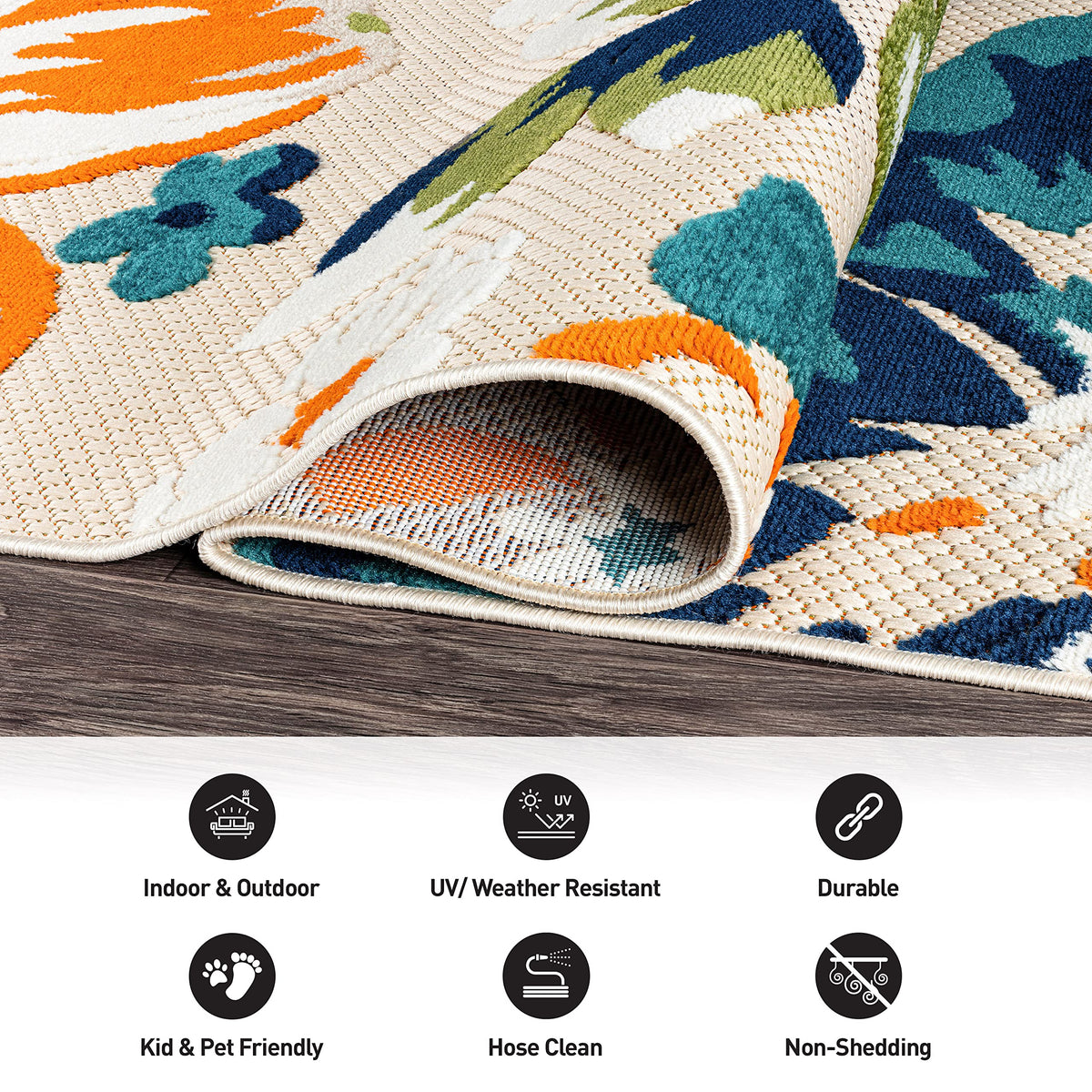 Rugshop Multi Bergamo floral rug flatweave texture demonstrates easy maintenance.