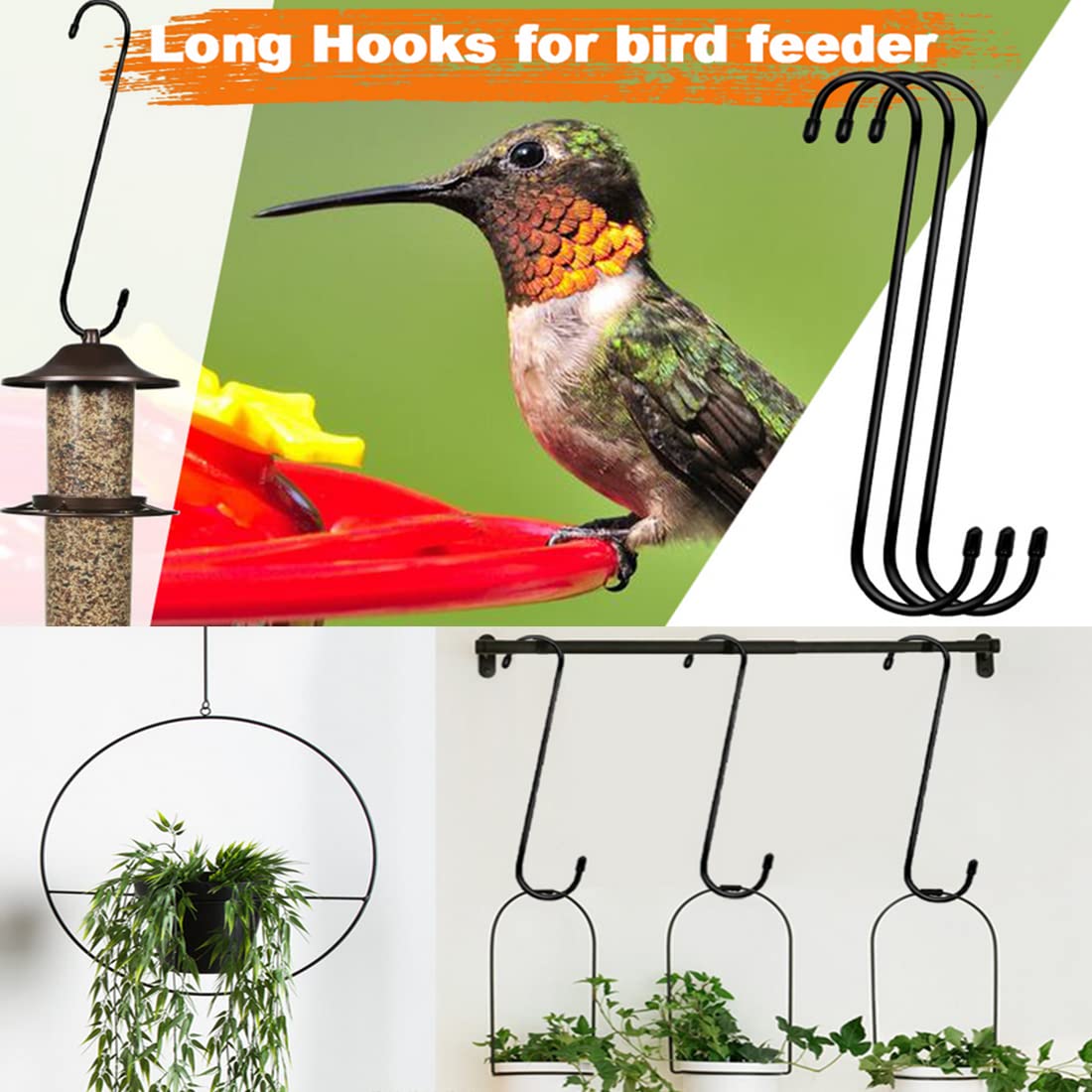 RUIBOLU outdoor plant hooks support hanging baskets in a garden