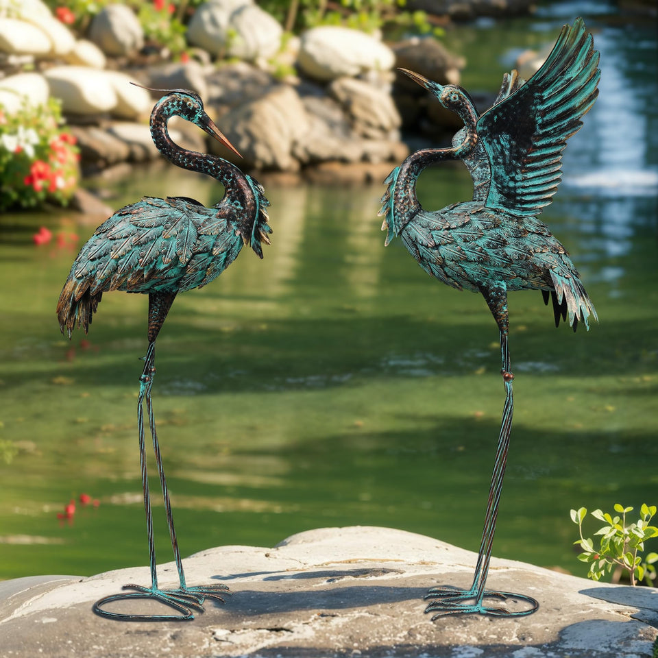 Ruifabo garden crane statues in 1:1 scale with bronze finish