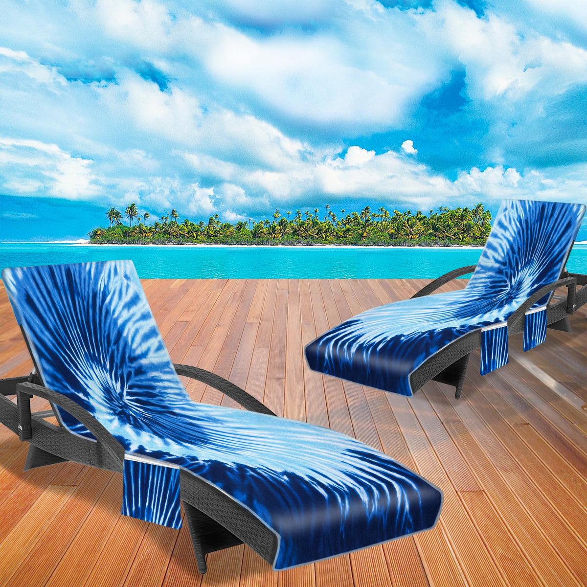 Ruikyhom tie-dye lounge chair cover with vibrant print for quick beach spot recognition