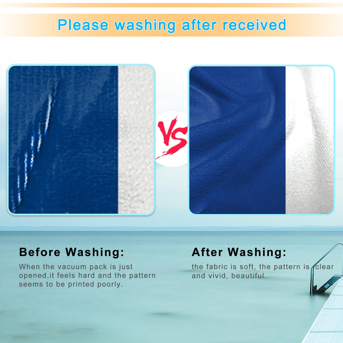Ruikyhom lounge chair towel cover shows bright prints for easy chair spotting from a distance.