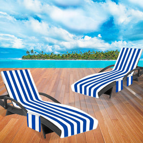 Two Ruikyhom towel covers on lounge chairs creating a coordinated poolside look.