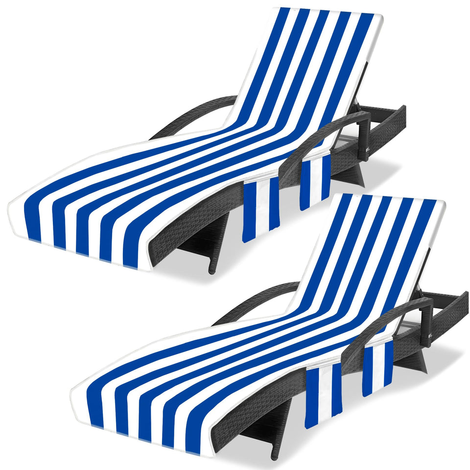Ruikyhom lounge chair towel cover striped dark blue fits 85x30 inches for poolside comfort.