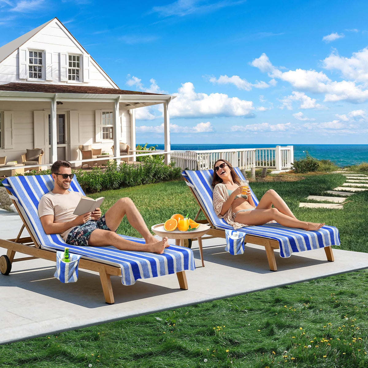 Ruikyhom lounge chair towel top pocket keeps items secure on the chair