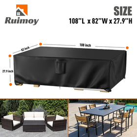 Ruimoy patio cover shows seam-tape sealing for weatherproof protection.