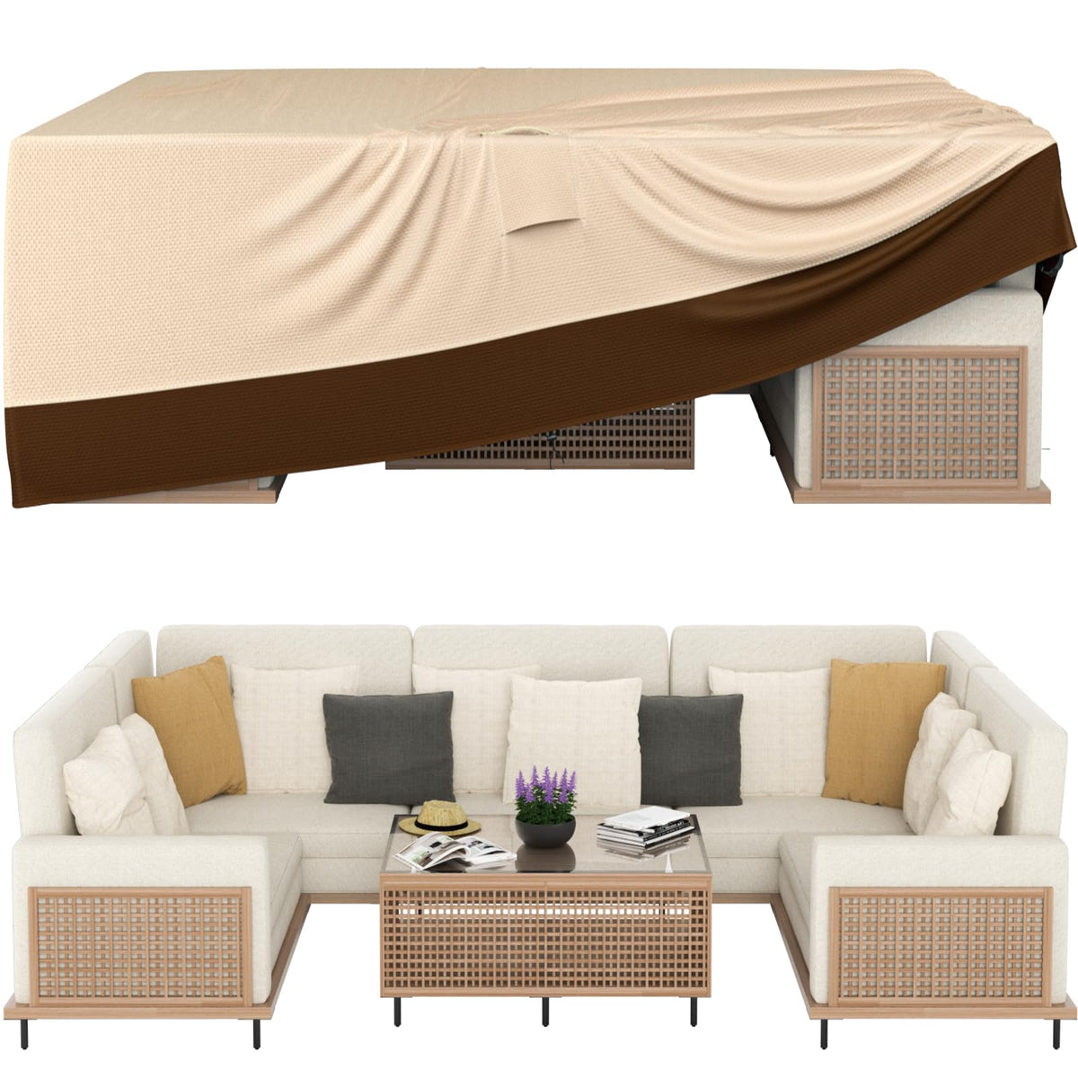 Ruimoy patio cover universal size fits most furniture sets and shapes.