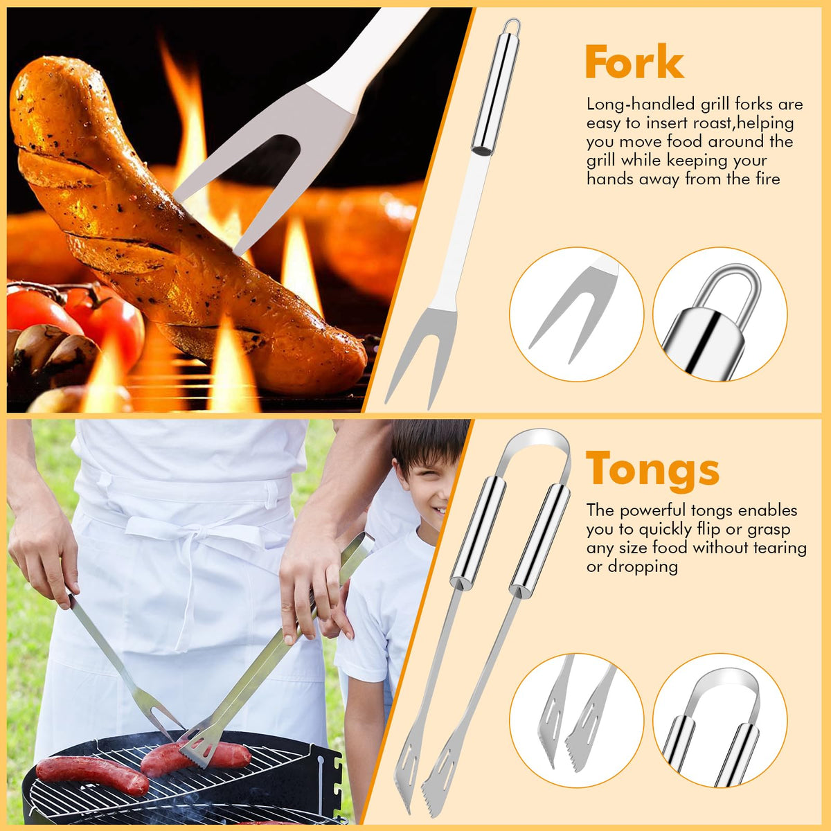 RUINENGDA grill utensils set fork for secure meat handling on the grill