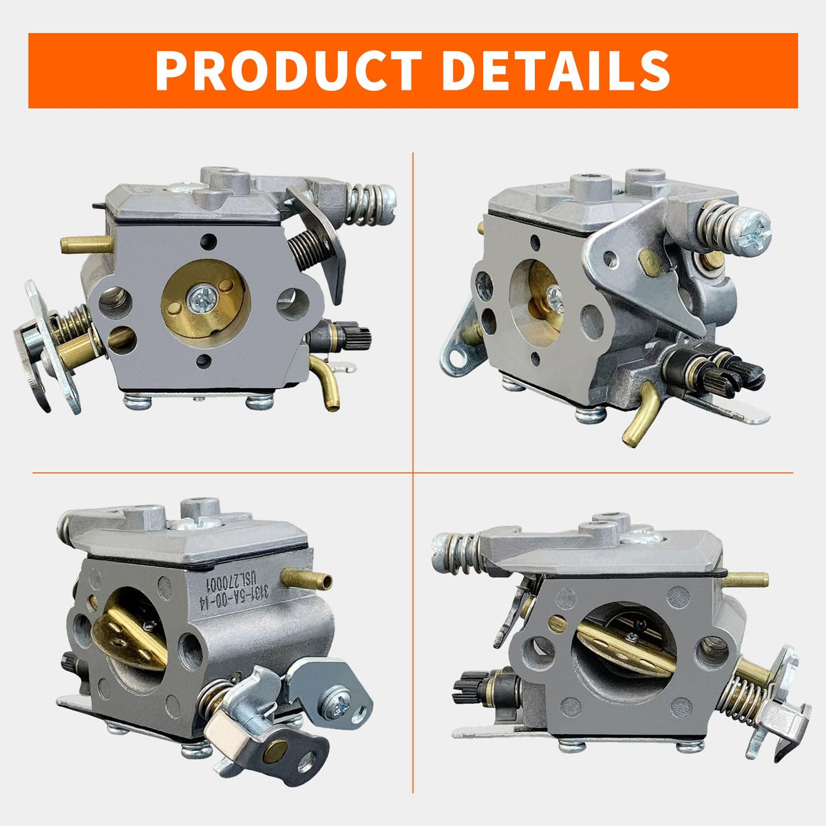 Ruixing Poulan carburetor, side view, ready for quick swaps.
