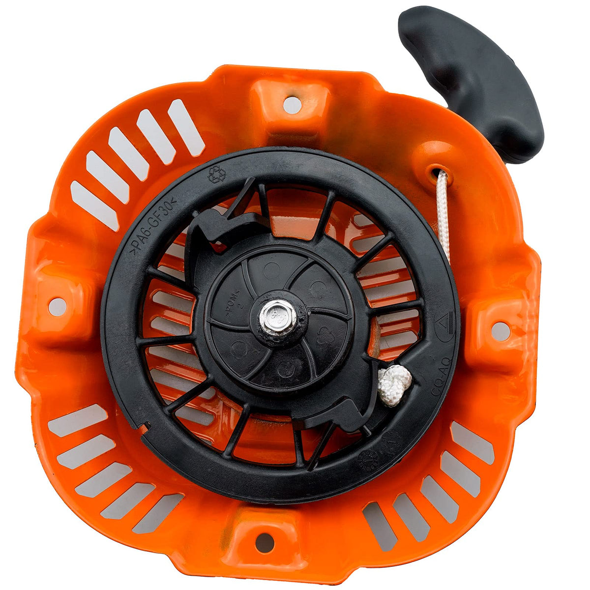 Ruma orange pull-start installed on a pressure washer for quick starts.