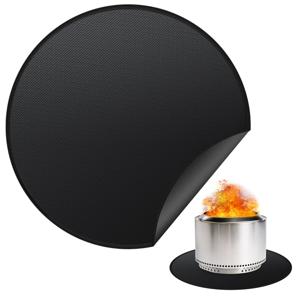 Rumlick 48-inch round fire pit mat for Yukon protects decks from embers.