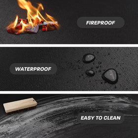 Rumlick fiberglass fire pit mat with dual coating withstands high heat.