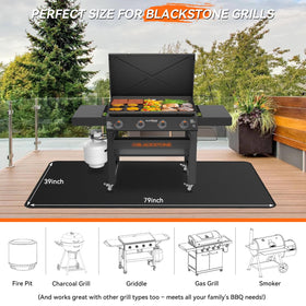 Rumlick fiberglass grill mat with 2000F heat resistance guards wood surfaces.