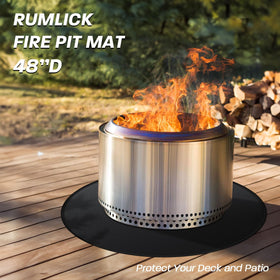 Rumlick fiberglass under fire pit mat shows double-sided insulation for durability.