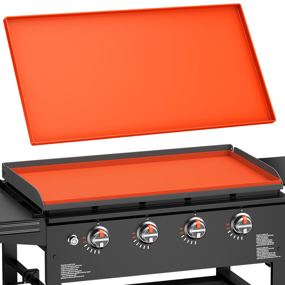 Rumlick 36-inch silicone griddle mat cover on Blackstone, protecting the surface from dust and moisture.