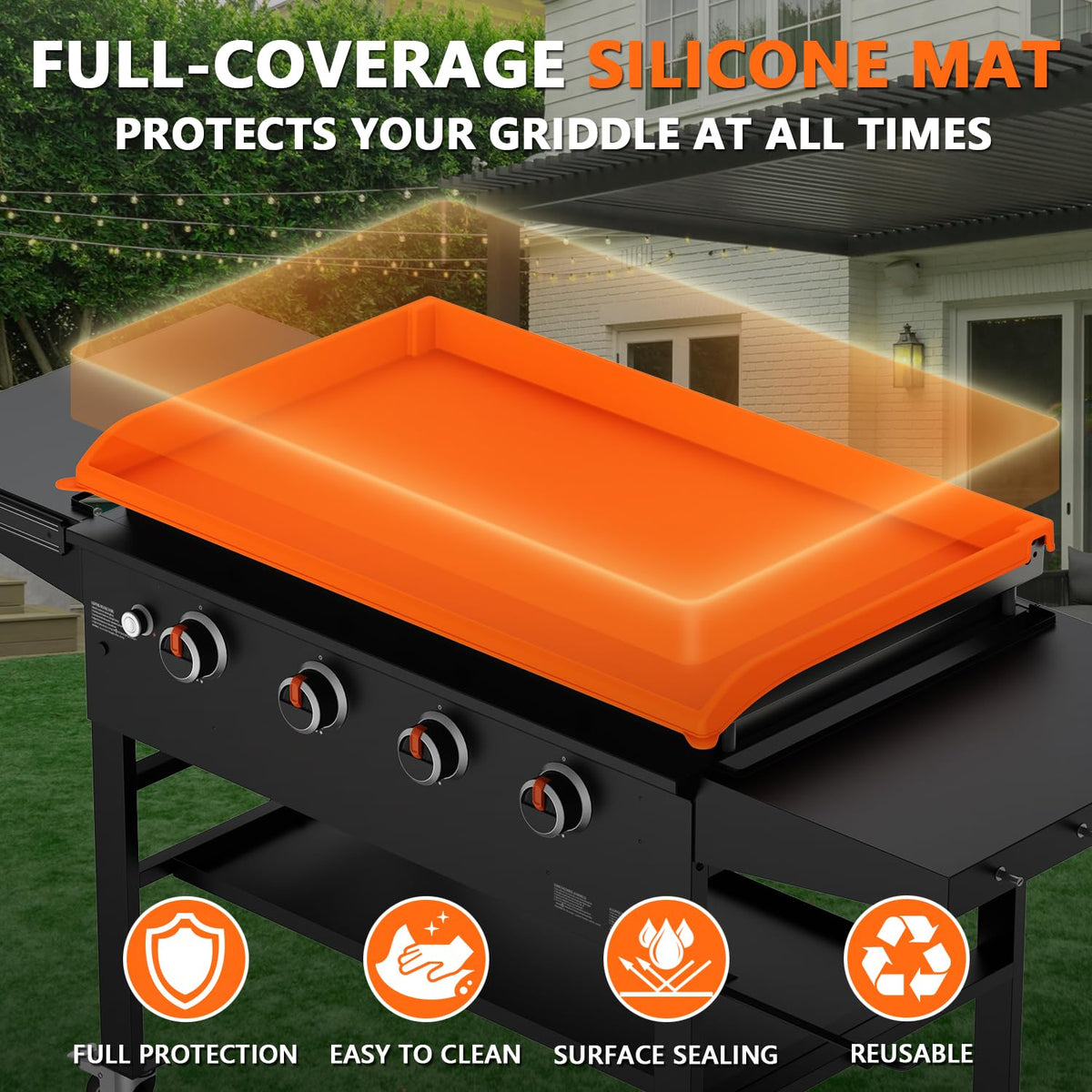Rumlick silicone griddle cover 36-inch orange edge fit shields griddle edges.