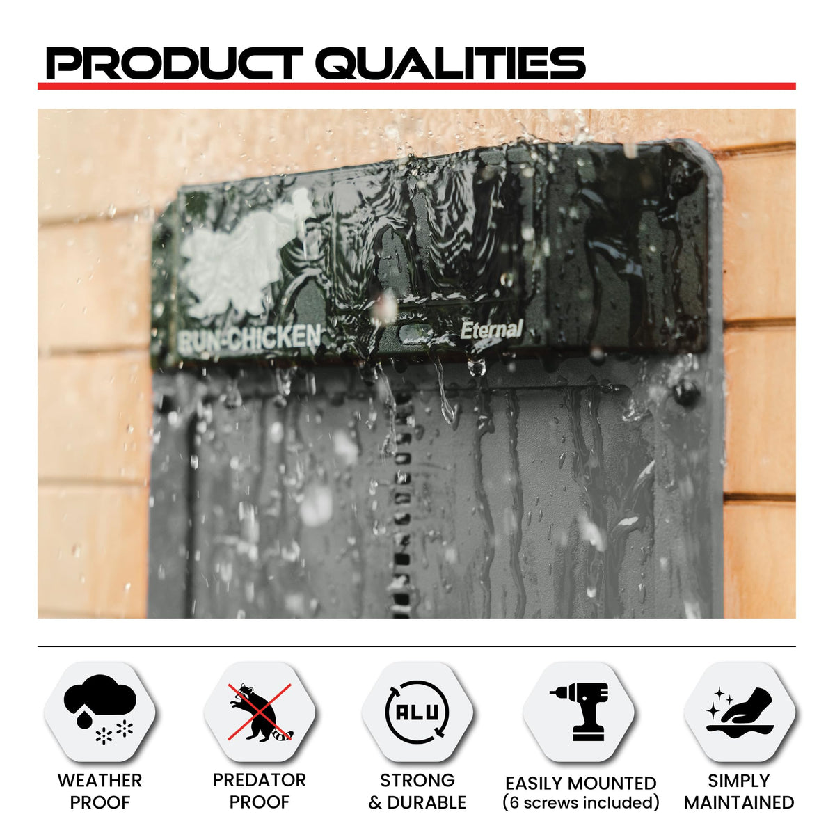 RUN-CHICKEN Door Eternal built-in battery backup ensures operation during cloudy days.