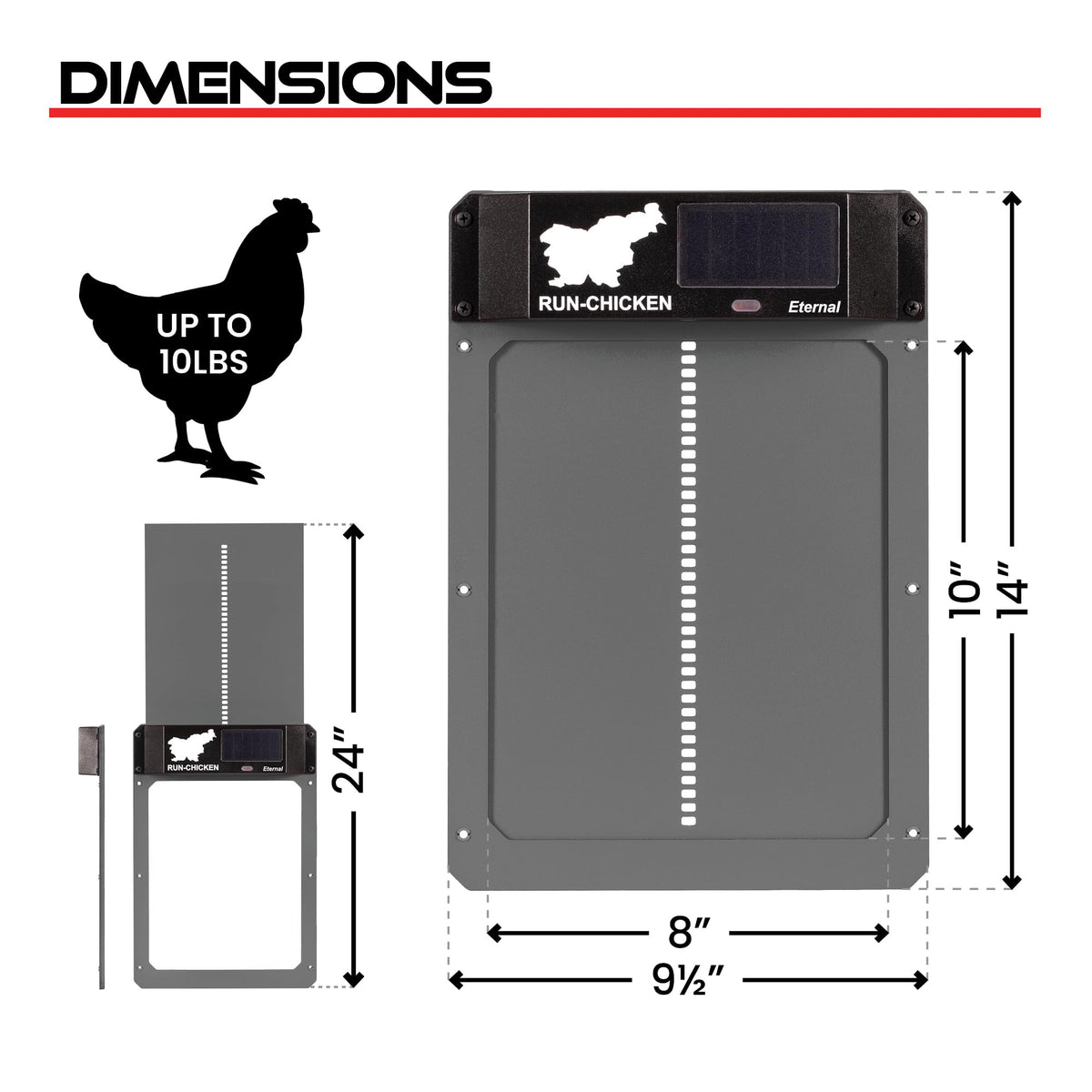 RUN-CHICKEN Door Eternal easy installation with six screws, no wiring.