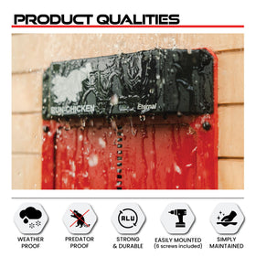 RUN-CHICKEN Door Eternal side view shows weatherproof aluminum frame and smooth operation.